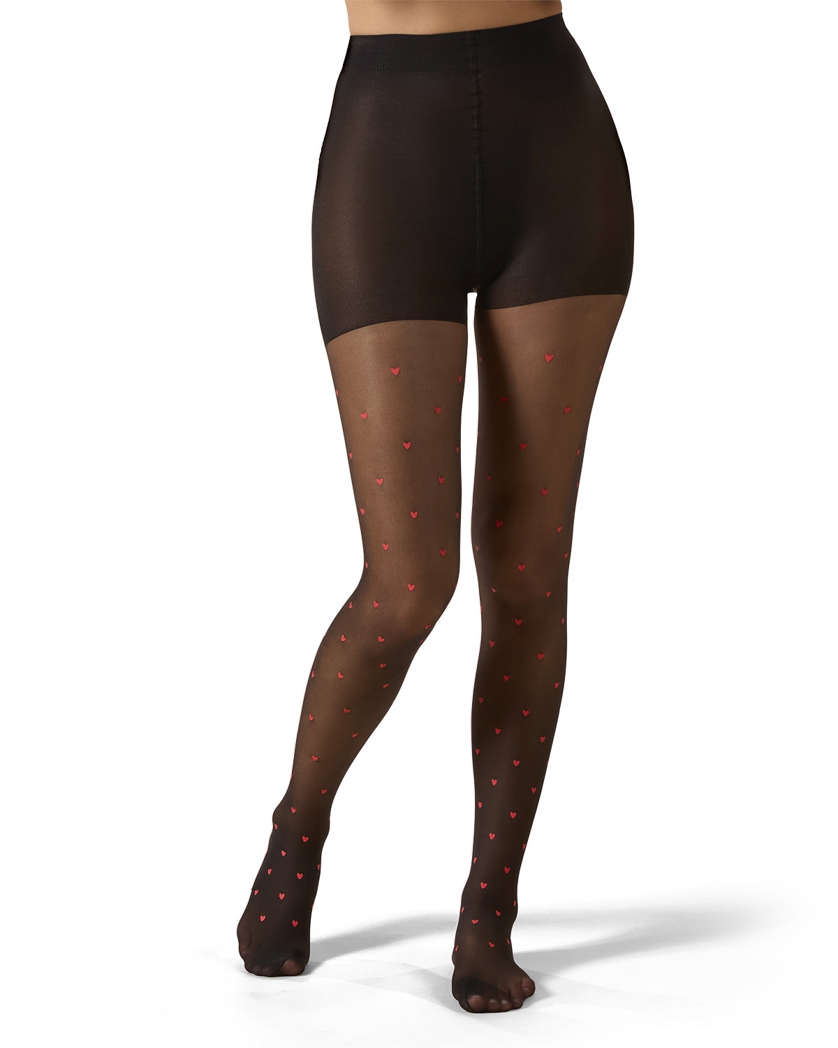 Women's Mini Heart Sheer Nylon Tights : Color: Black
