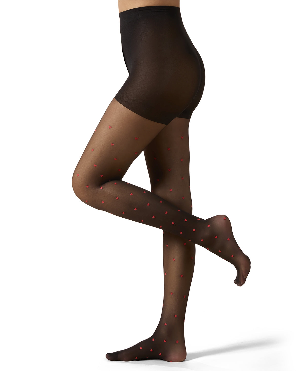 Women's Mini Heart Sheer Nylon Tights : Color: Black-Red