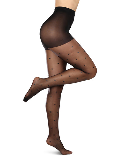 Women's Mini Heart Sheer Nylon Tights : Color: Black