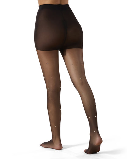 Women's Sheer All-Over Faux Pearl Trimmed Tights : Color: Black