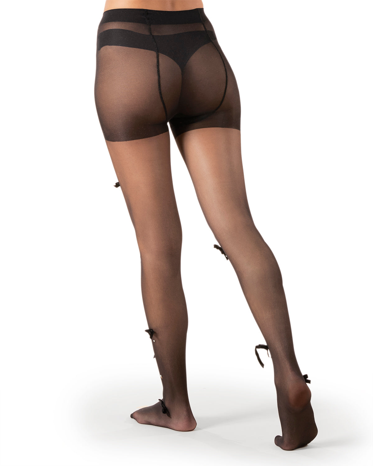 Women's Sheer Fashion Velvet Bows and Faux Pearl Studded Tights