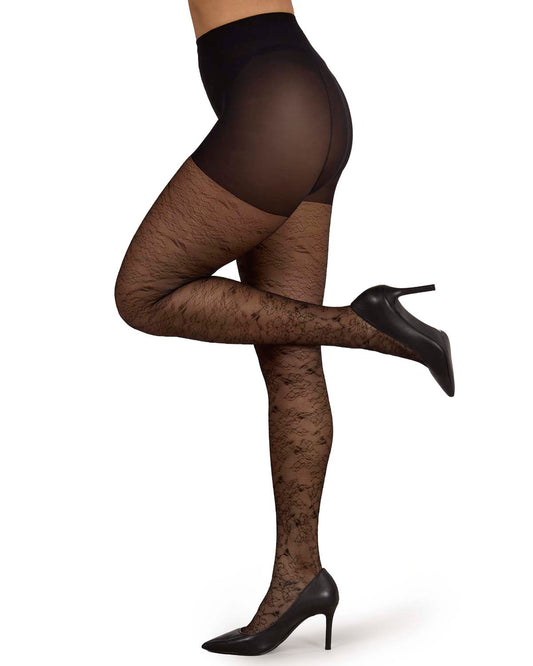 Women's Silky-Sheer Floral Sketch Non-Control Fashion Tights