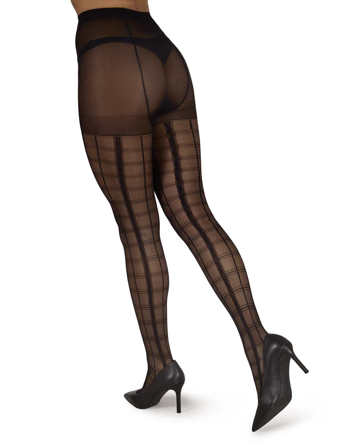 Women's Silky-Sheer Classic Non-Control Windowpane Plaid Tights
