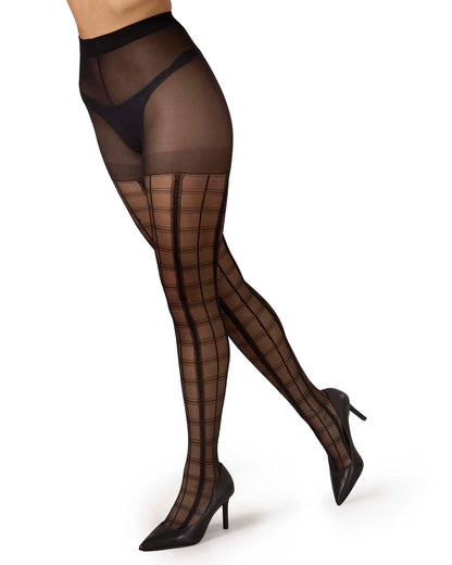 Women's Silky-Sheer Classic Non-Control Windowpane Plaid Tights