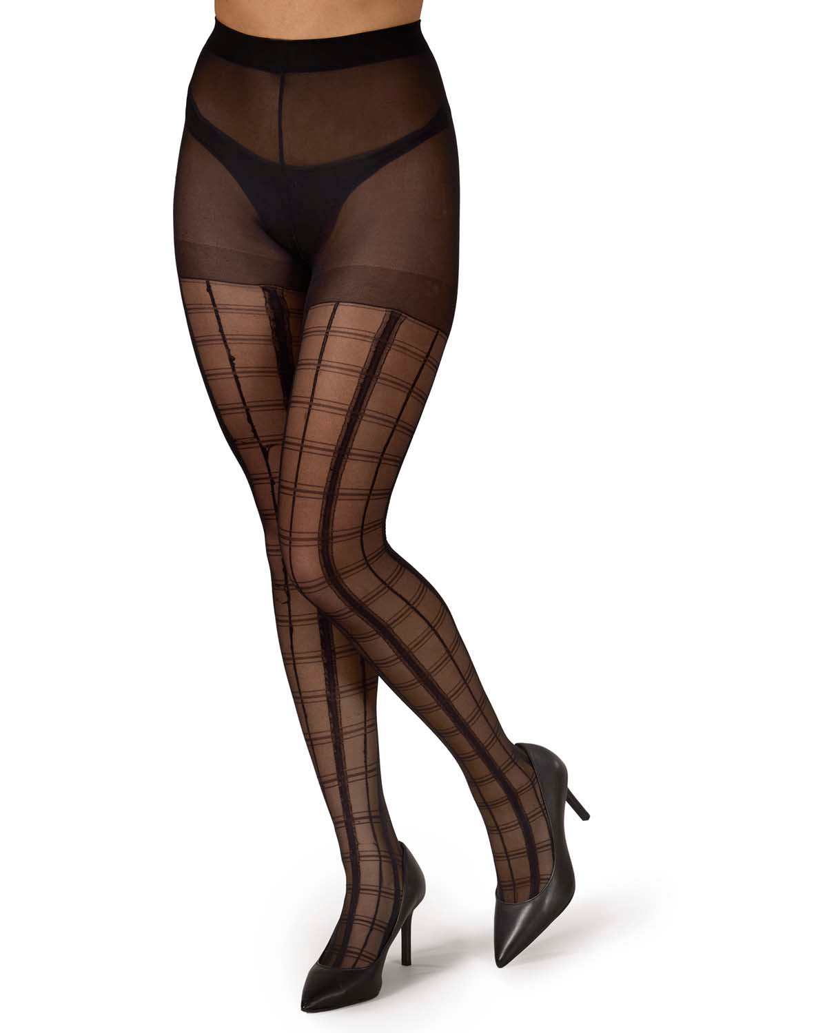 Women's Silky-Sheer Classic Non-Control Windowpane Plaid Tights