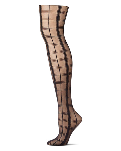 Women's Silky-Sheer Classic Non-Control Windowpane Plaid Tights