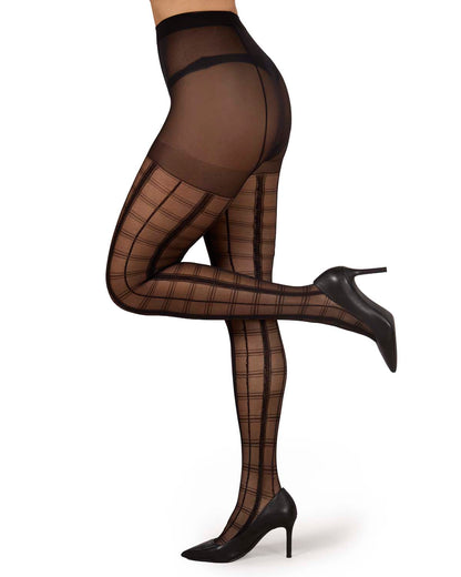 Women's Silky-Sheer Classic Non-Control Windowpane Plaid Tights