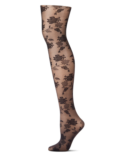 Women's Silky-Sheer Rose-Vine Patterned Non-Control Fashion Tights