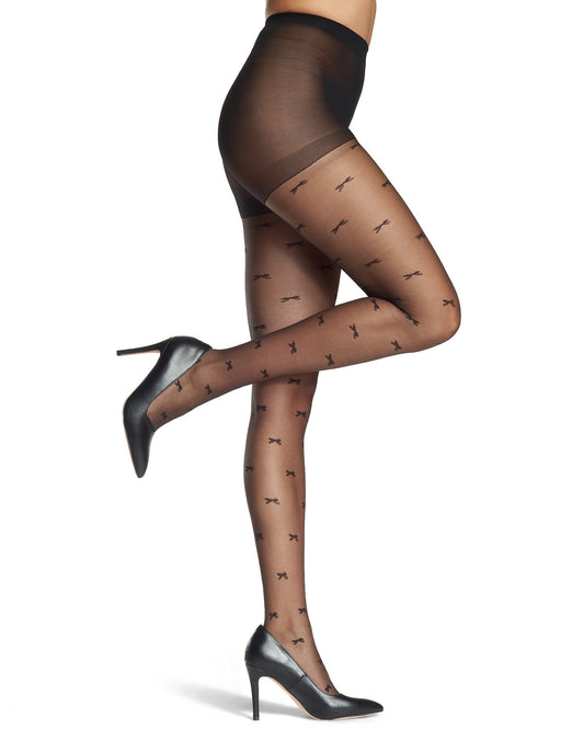 Women's Silky-Sheer Bow-Accent Non-Control Fashion Tights