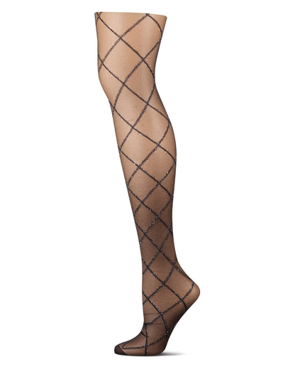 Women's Sheer Diamond-Pattern Golden Lurex Non-Control Fashion Tights