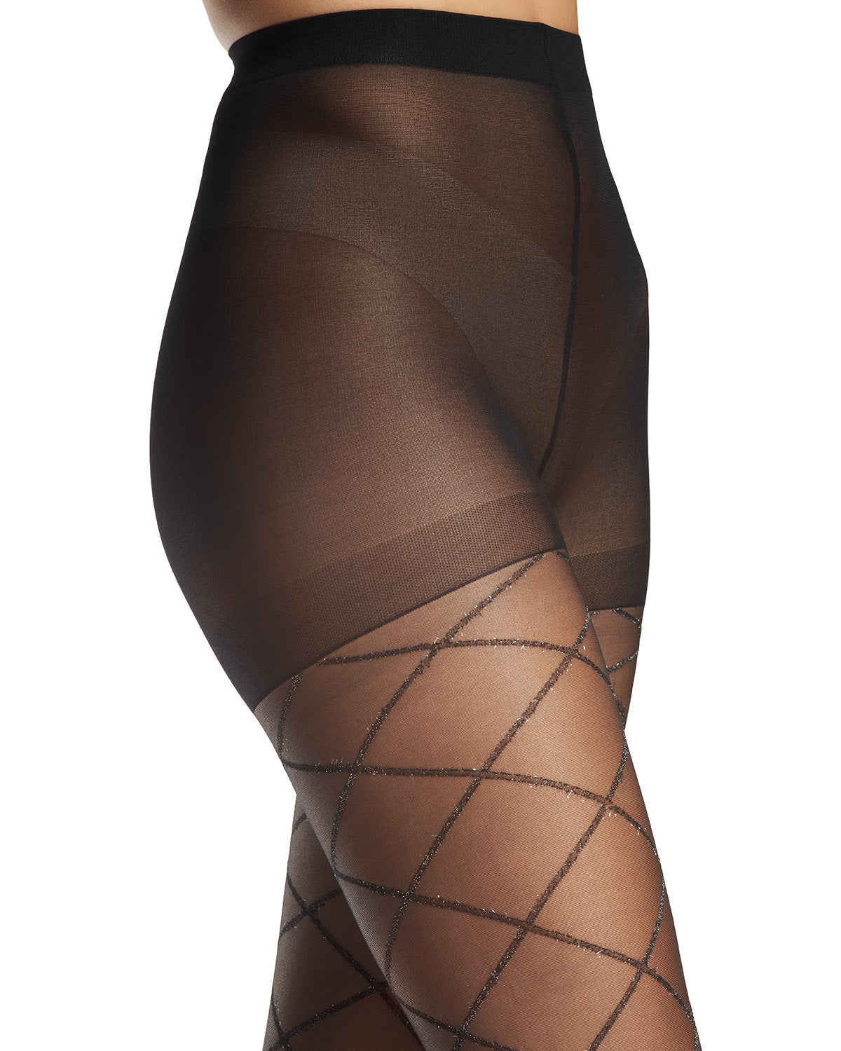 Women's Sheer Diamond-Pattern Golden Lurex Non-Control Fashion Tights