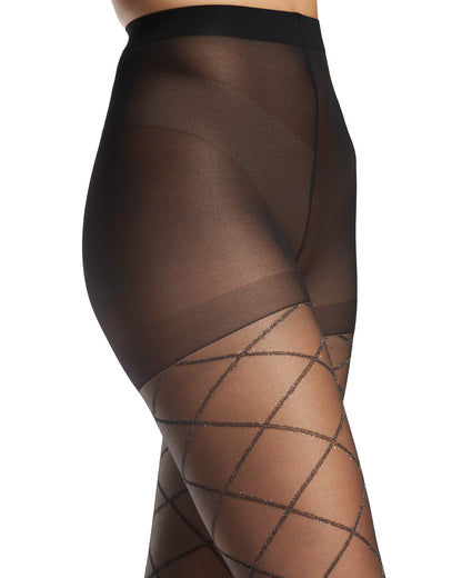 Women's Sheer Diamond-Pattern Golden Lurex Non-Control Fashion Tights
