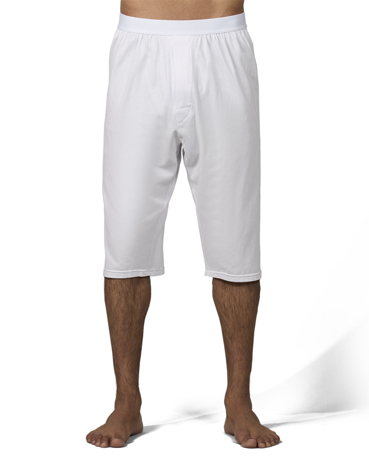 2 Pair Men's Knee-Length Cotton Rich Knit Boxer Shorts : Color: White