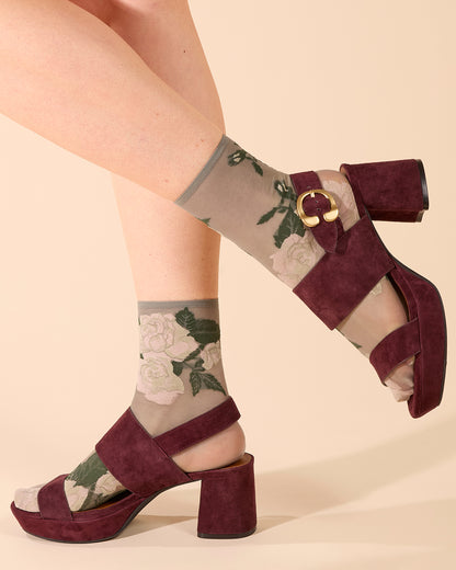 Beauty Rose Garden Sheer See-Through Ankle Socks