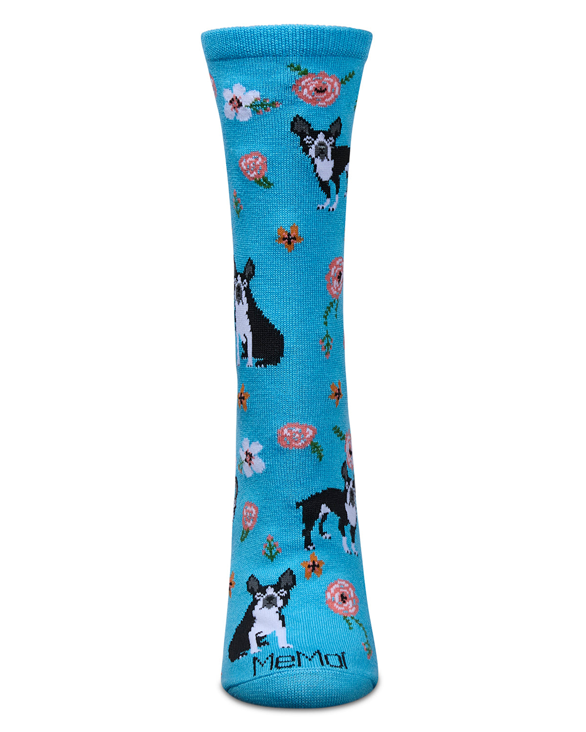 French Bulldog and Roses Bamboo Blend Crew Novelty Socks : Color: Mellow Rose