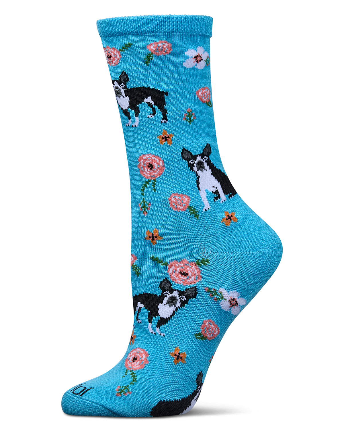 French Bulldog and Roses Bamboo Blend Crew Novelty Socks : Color: Blue Grotto