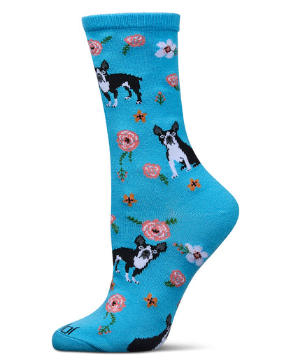 French Bulldog and Roses Bamboo Blend Crew Novelty Socks : Color: Blue Grotto