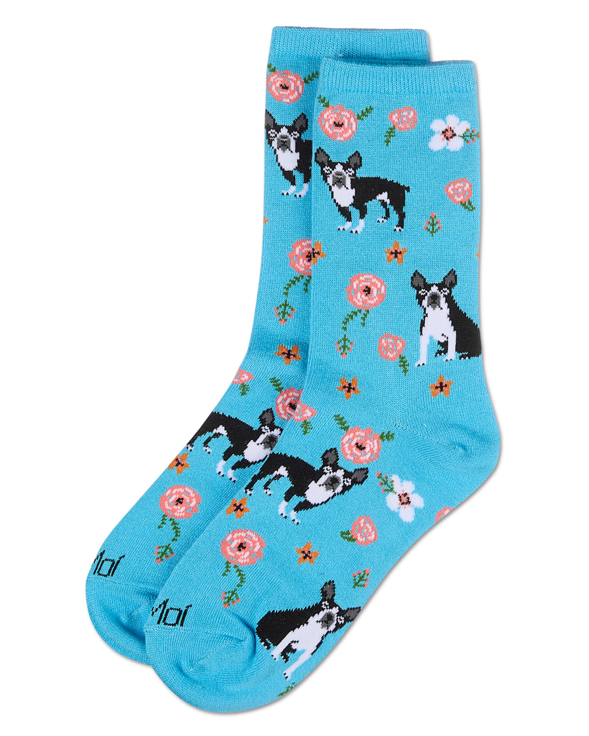 French Bulldog and Roses Bamboo Blend Crew Novelty Socks : Color: Mellow Rose