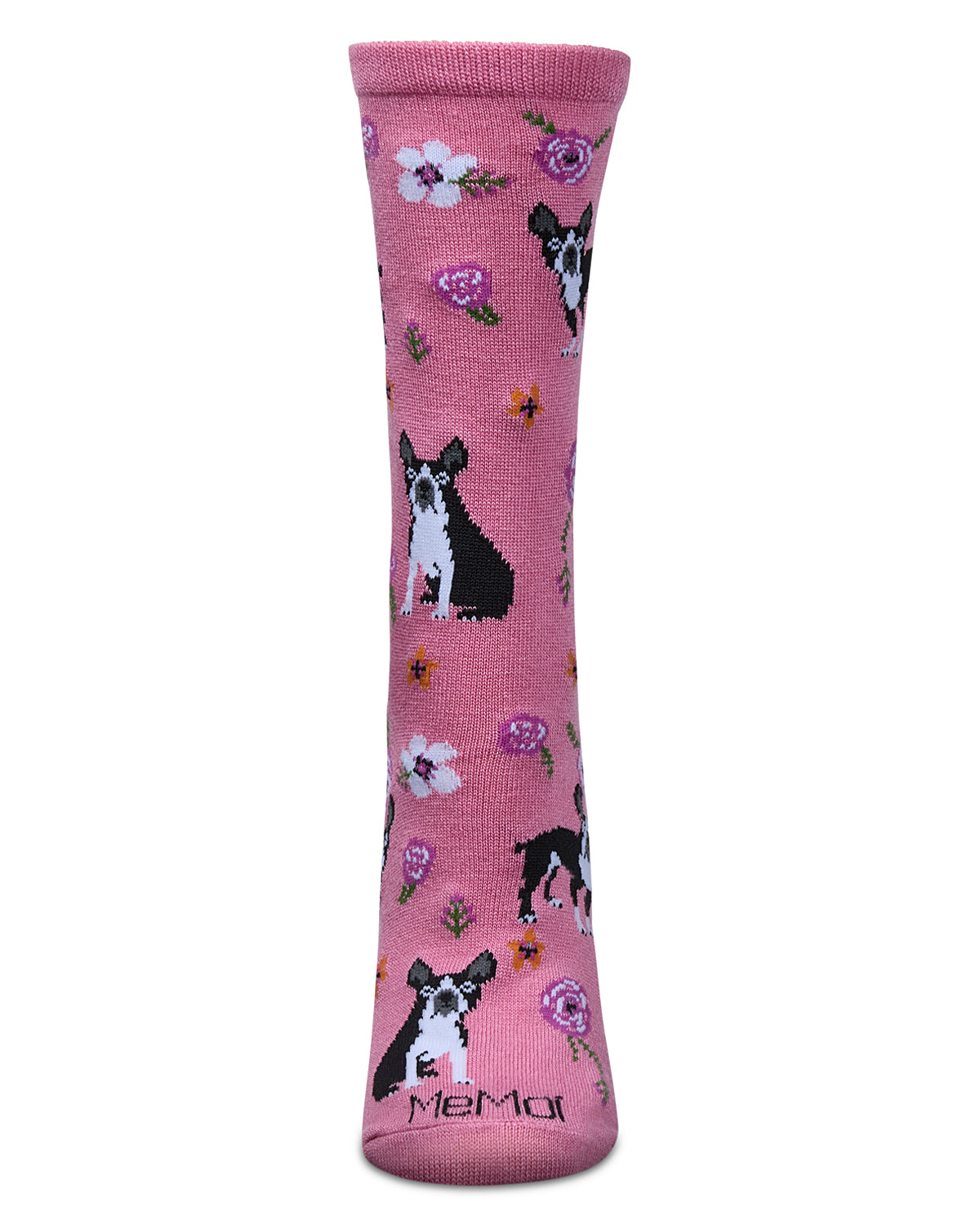 French Bulldog and Roses Bamboo Blend Crew Novelty Socks : Color: Mellow Rose
