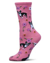 French Bulldog and Roses Bamboo Blend Crew Novelty Socks : Color: Mauve Glow
