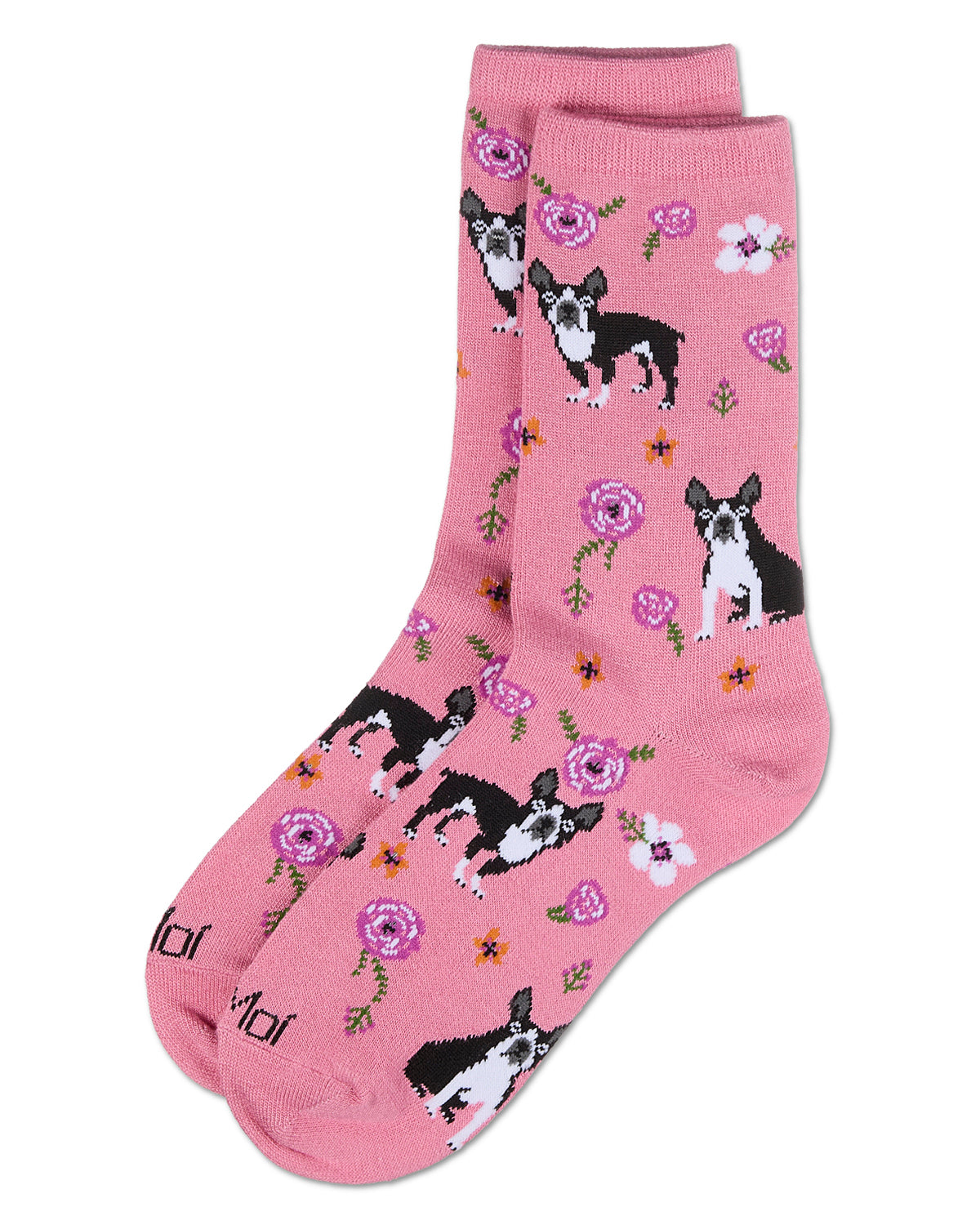 French Bulldog and Roses Bamboo Blend Crew Novelty Socks : Color: Mellow Rose