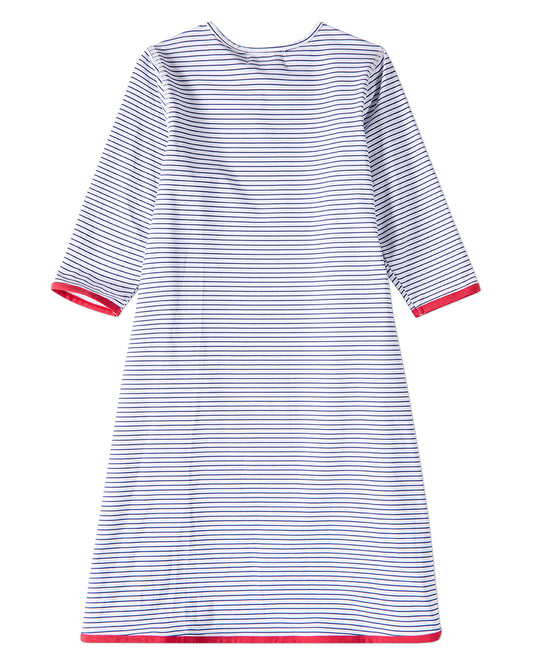 Girls Heart-Themed Mini-Stripe UPF 50 Modest Swim Dress