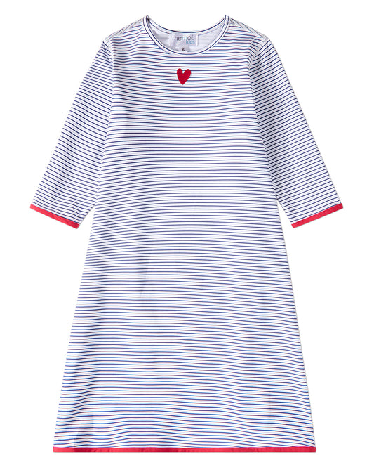 Girls Heart-Themed Mini-Stripe UPF 50 Modest Swim Dress