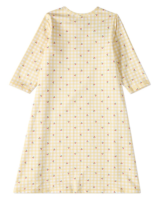 Girls Cherry-Print Gingham-Check UPF 50 Modest Swim Dress
