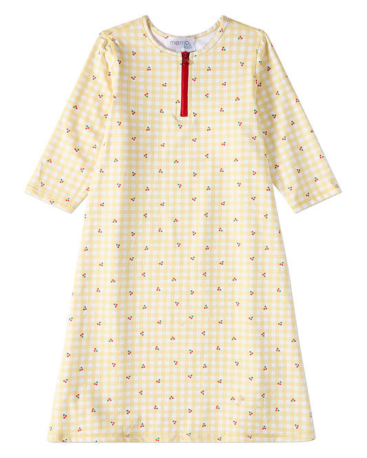 Girls Cherry-Print Gingham-Check UPF 50 Modest Swim Dress
