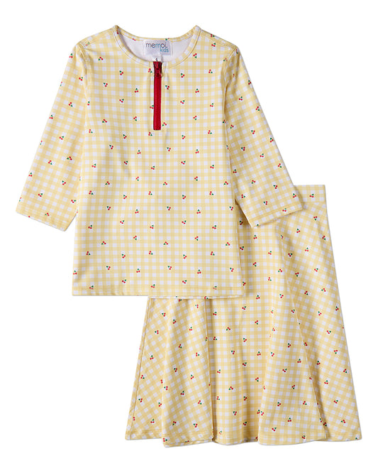 2 Piece Girls Gingham Cherry-Print UPF 50 Quick-Drying Modest Swim Set