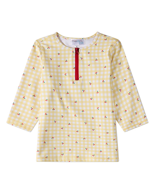 2 Piece Girls Gingham Cherry-Print UPF 50 Quick-Drying Modest Swim Set