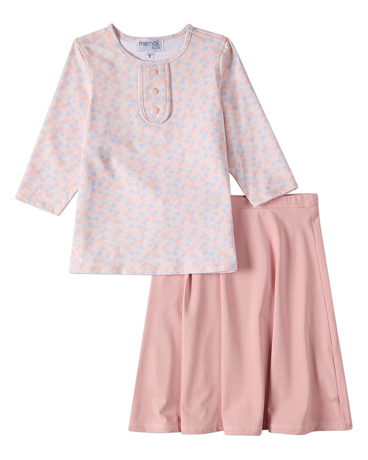 2 Piece Girls Floral-and-Solid UPF 50 Pull-On Modest Swim Set