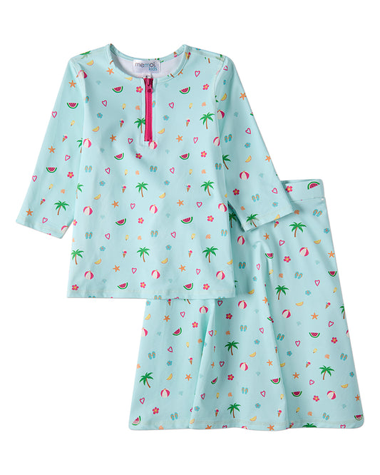2 Piece Girls "Summer Fun" UPF 50 Modest Swimwear Set