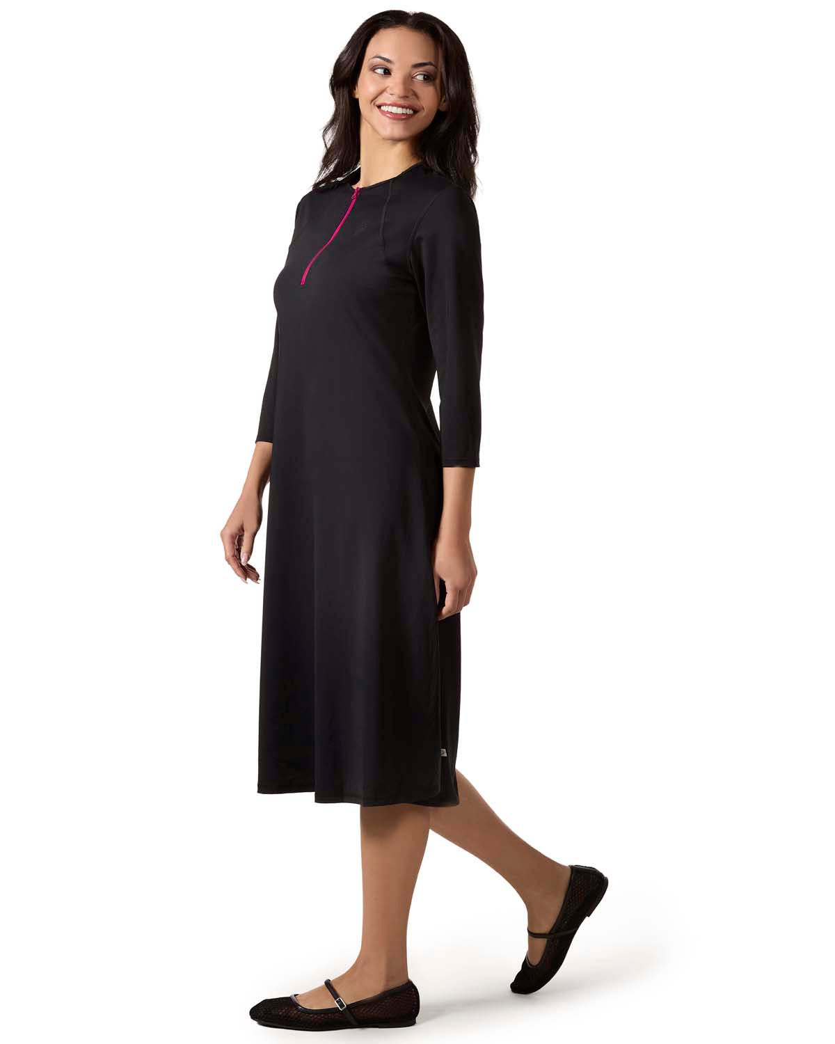 Women's Half-Zip 3/4-Sleeve UPF 50 Modest Swim Dress
