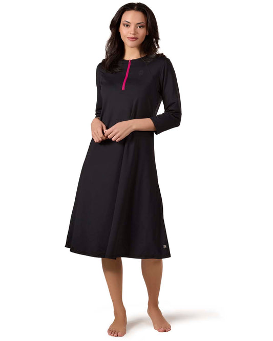 Women's Half-Zip 3/4-Sleeve UPF 50 Modest Swim Dress
