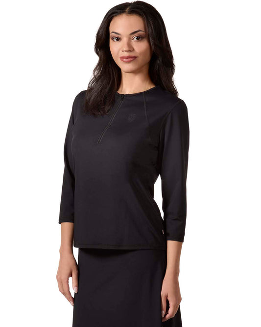Women's Half-Zip 3/4-Sleeve UPF 50 Chlorine-Resistant Swim Shirt