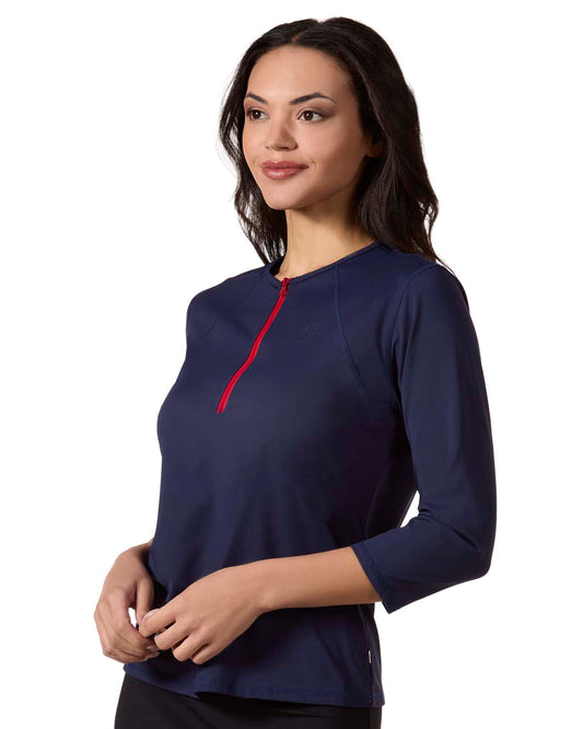 Women's Half-Zip 3/4-Sleeve UPF 50 Chlorine-Resistant Swim Shirt