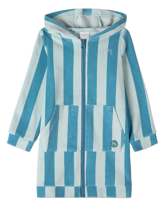 Kids Striped Cotton-Rich Terry Full-Zip Hooded Robe with Pouch Pockets