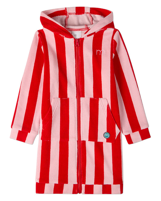 Kids Striped Cotton-Rich Terry Full-Zip Hooded Robe with Pouch Pockets