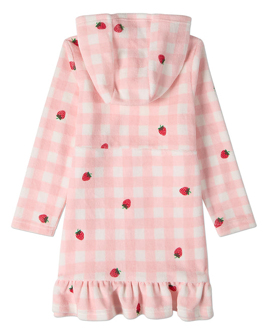 Girls Strawberry Gingham Cotton-Rich Terry Full-Zip Hooded Robe