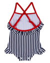 Girls Nautical Striped Ruffle-Trim Quick-Dry UPF 50 Racerback Swimsuit
