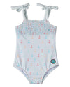 Girls "Sail and Anchor" Shirred Tie-Strap Quick-Drying UPF 50 Swimsuit
