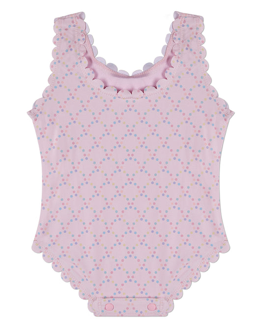Girls Dot-Print Scallop-Trim Quick-Dry UPF 50 Swimsuit