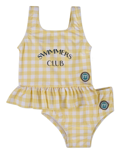 2 Piece Girls "Swimmers Club" UPF 50 Quick-Drying Gingham Swimsuit