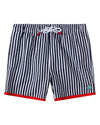 Boys Nautical-Stripe Contrast-Trim Quick-Dry UPF 50 Swim Trunks