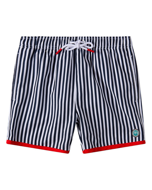 Boys Nautical-Stripe Contrast-Trim Quick-Dry UPF 50 Swim Trunks
