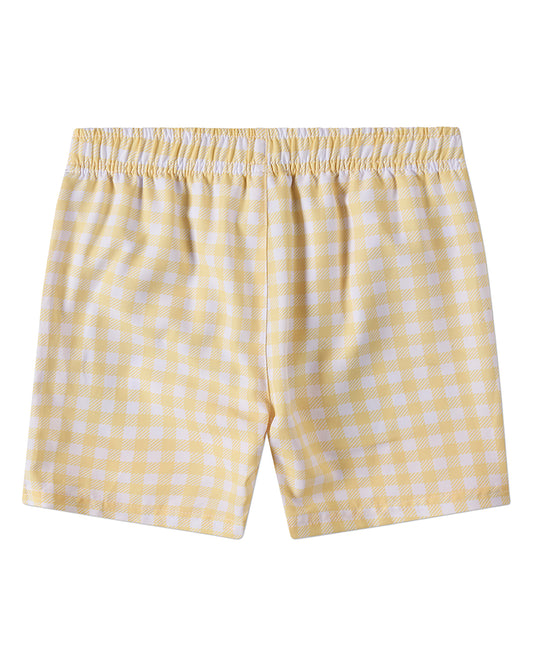 Boys "Swimmers Club" Quick-Dry UPF 50 Gingham Swim Trunks with Pockets