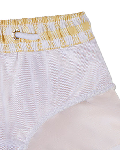 Boys "Swimmers Club" Quick-Dry UPF 50 Gingham Swim Trunks with Pockets