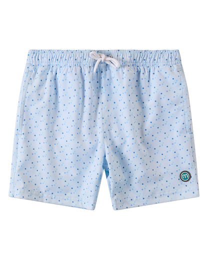 Boys Dot-Print Quick-Dry UPF 50 Swim Trunks with Pockets and M Logo