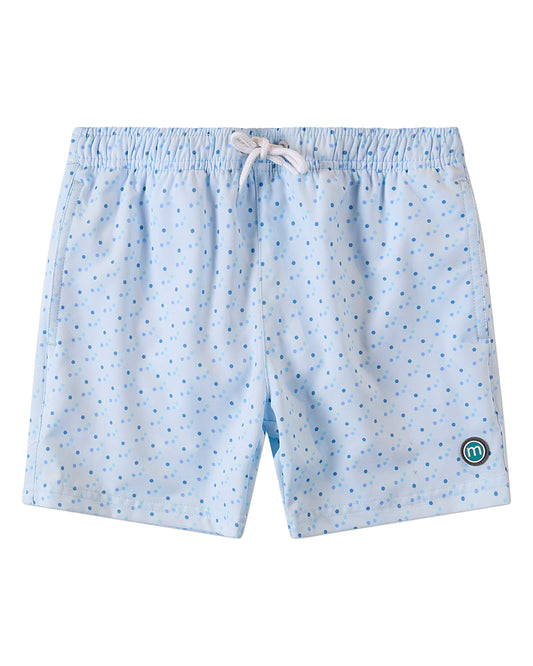 Boys Dot-Print Quick-Dry UPF 50 Swim Trunks with Pockets and M Logo